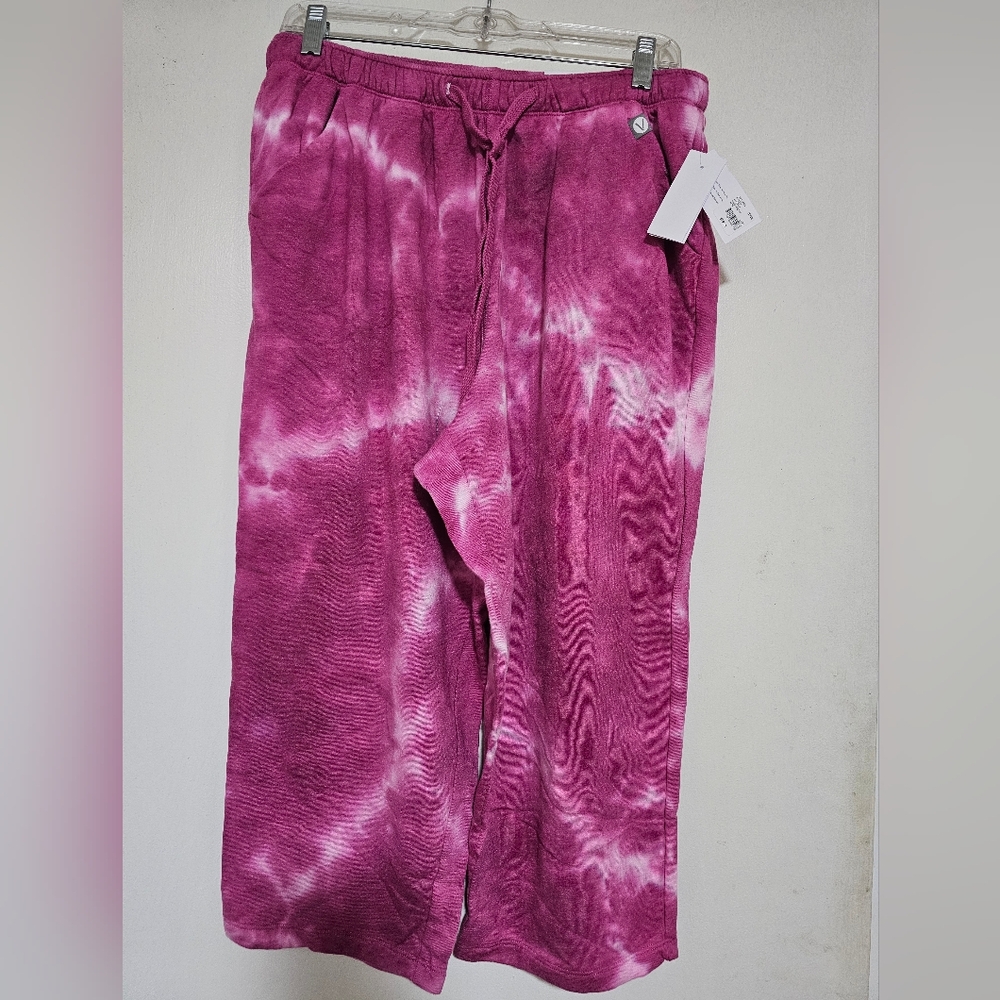 NWT Lane Bryant LIVI French Terry Capri Jogger, 10/12, Color Fuschia Tie Dye
